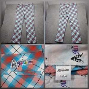 Royal & Awesome Plaid Golf Pants Men's 40x34 Multicolor Loud Stretch